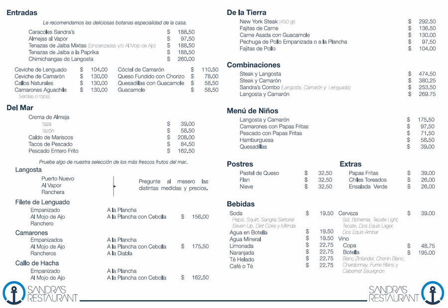 Sandra's Puerto Nuevo Menu